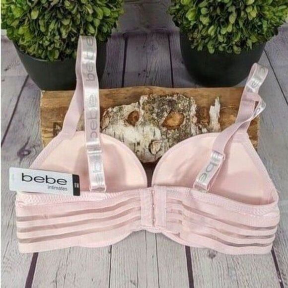 NWT Bebe Logo Pink Mesh-Band Underwire Push-Up Bra - Picture 2 of 11